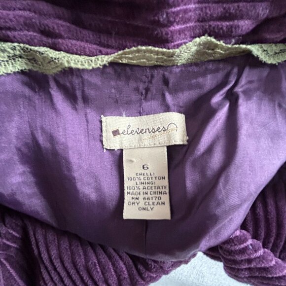 Anthropologie Elevenses Womens Purple Corduroy Cropped Blazer Jacket Size 6 - Picture 3 of 9